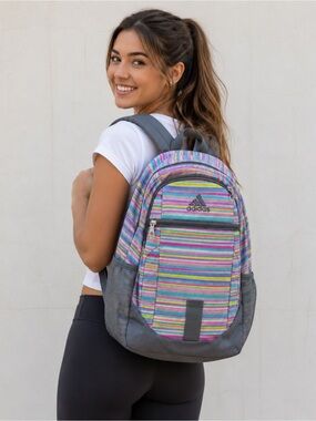 Adidas Multicolor Striped Backpack Gray Bookbag School Travel Laptop Gym 22”